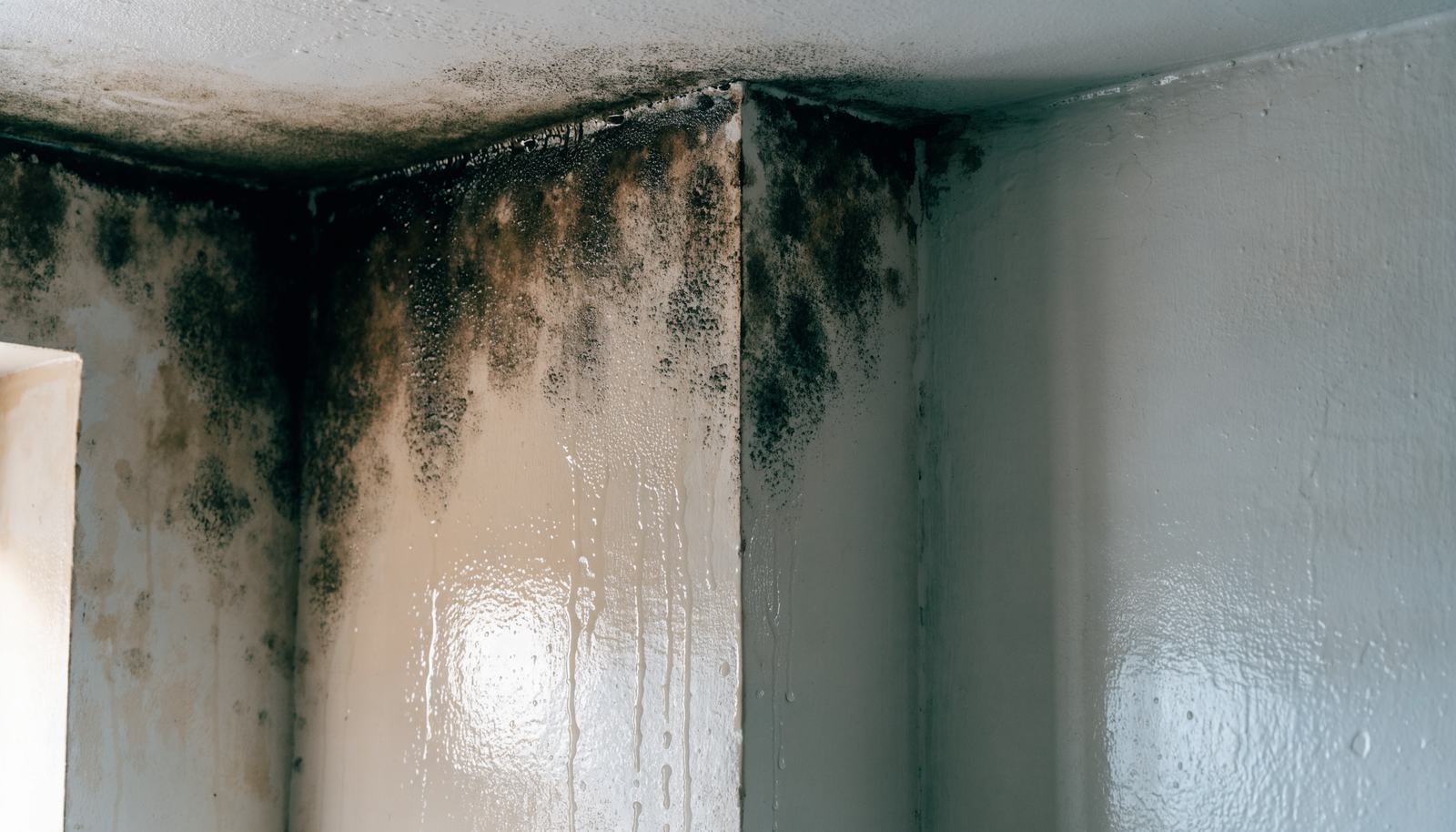 Moisissures dans un angle de mur